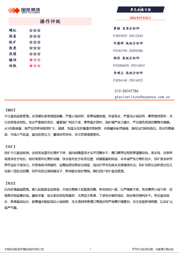 黑色金属日报