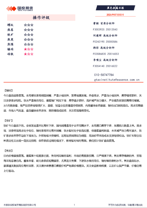 黑色金属日报