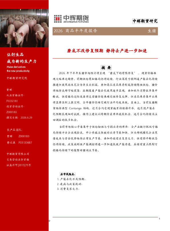 2026 商品半年度报告：生猪：磨底不改修复预期，静待去产进一步加速