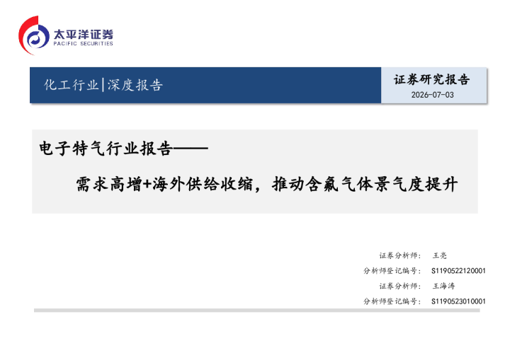 需求高增+海外供给收缩，推动含氟气体景气度提升