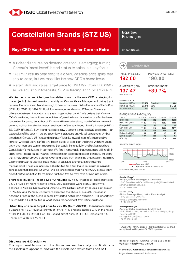 2026年7月3日汇丰证券-星座品牌（STZ.US）买入：CEO计划改进Corona Extra营销