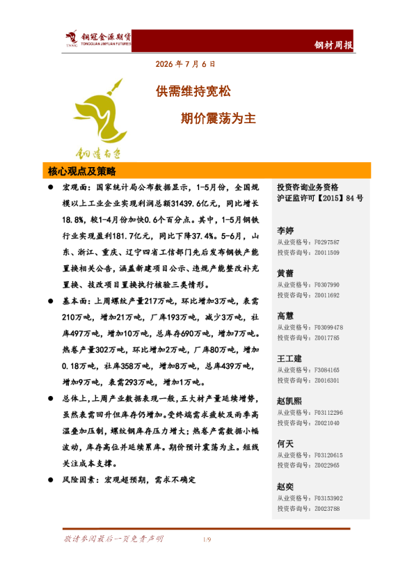 钢材周报：供需维持宽松 期价震荡为主