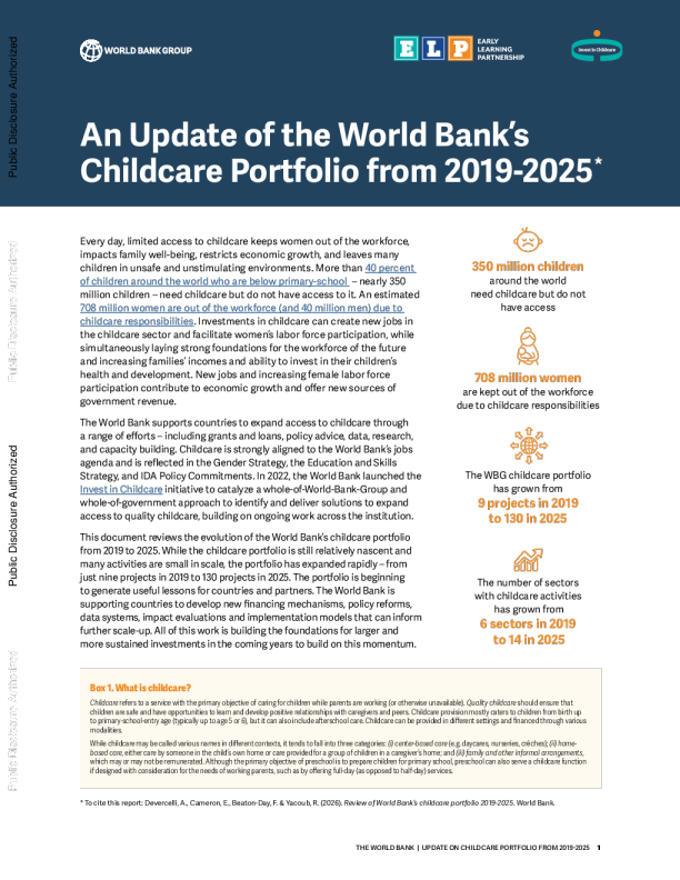 2019-2025年世界银行儿童保育投资组合更新