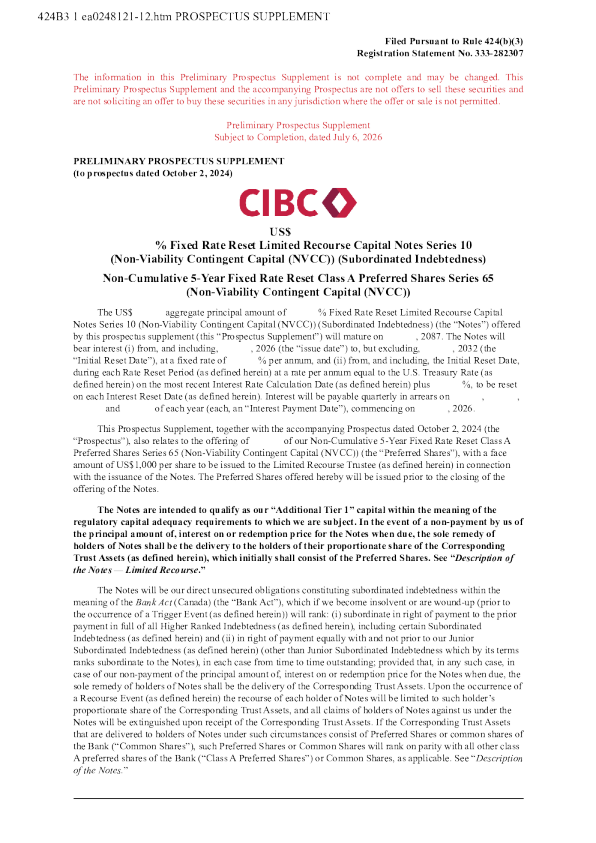 加拿大帝国商业银行美股招股说明书(2026-07-06版)