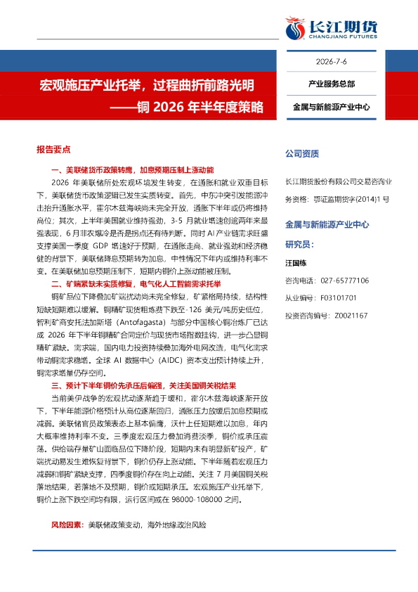 宏观施压产业托举，过程曲折前路光明——铜2026年半年度策略