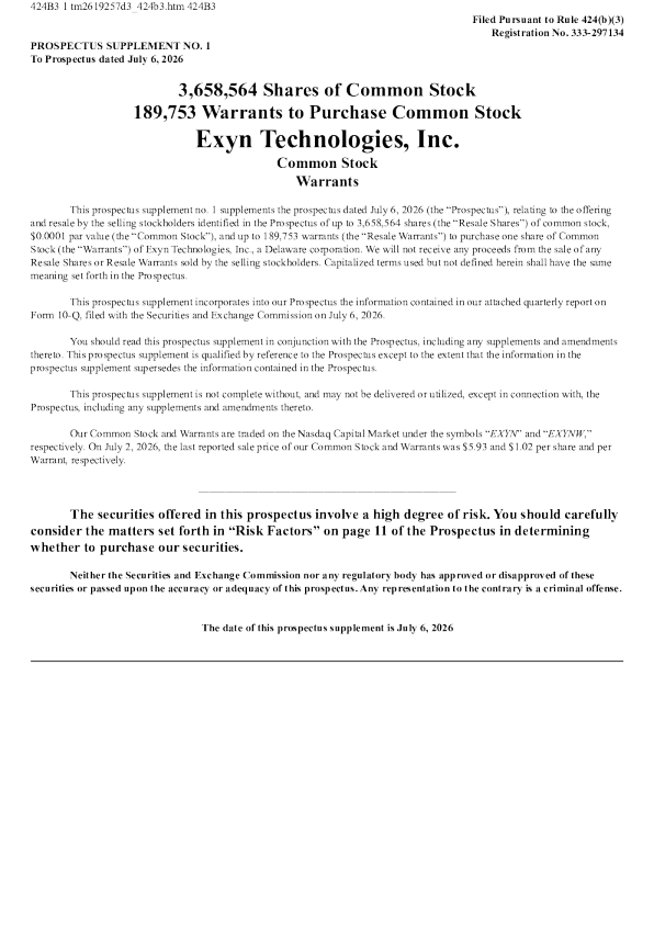 Exyn Technologies Inc美股招股说明书(2026-07-06版)