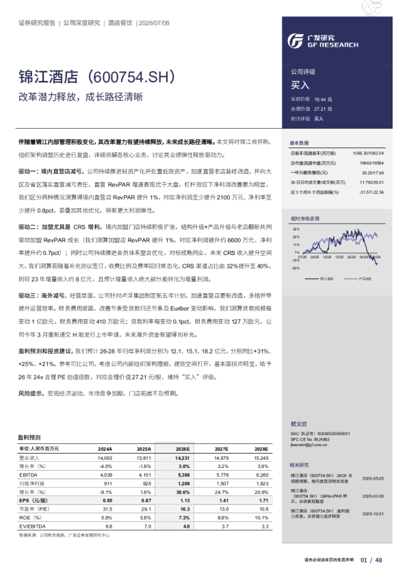 锦江酒店（600754.SH）：改革潜力释放，成长路径清晰