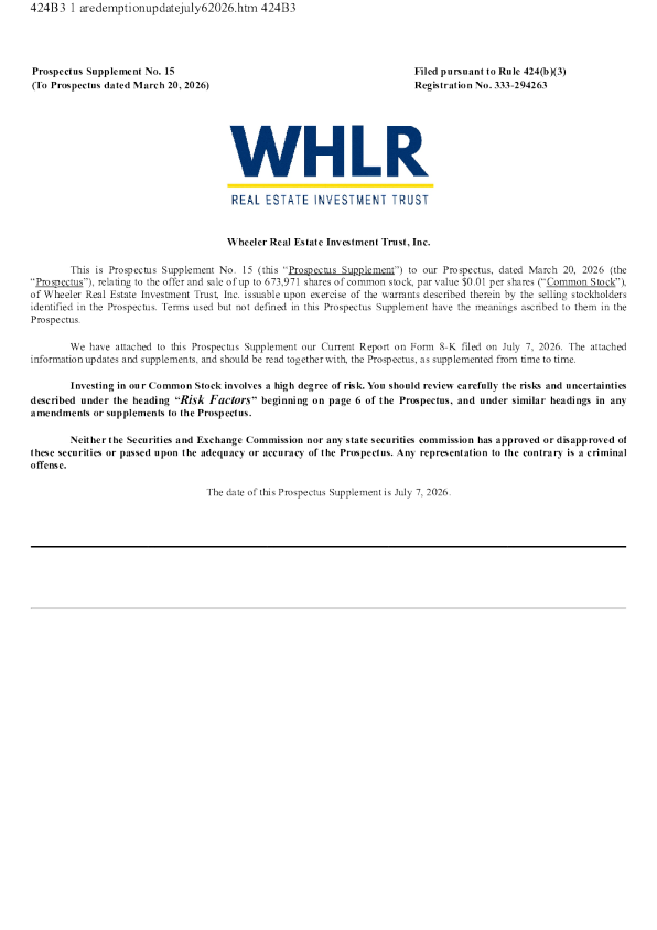 Wheeler Real Estate Investment Trust Inc美股招股说明书(2026-07-07版)