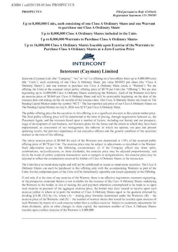 Intercont (Cayman) Ltd-A美股招股说明书(2026-07-07版)