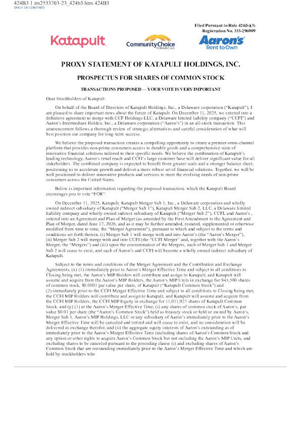 Katapult Holdings Inc美股招股说明书(2026-07-07版)