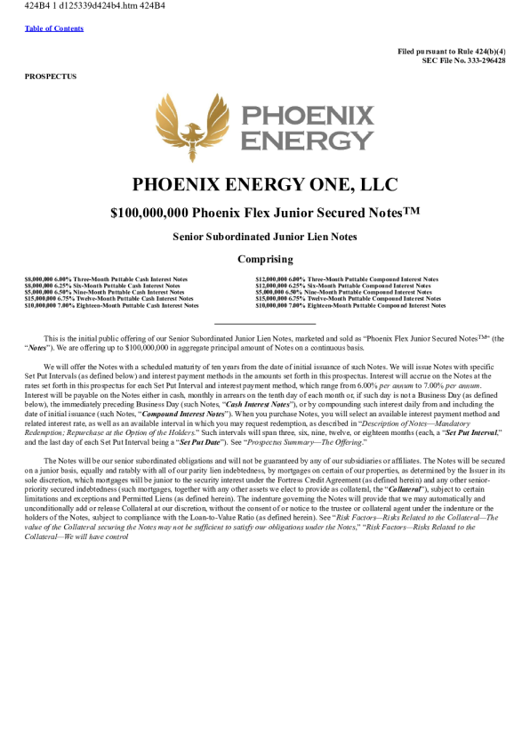 Phoenix Energy One LLC Series A Pfd美股招股说明书(2026-07-07版)