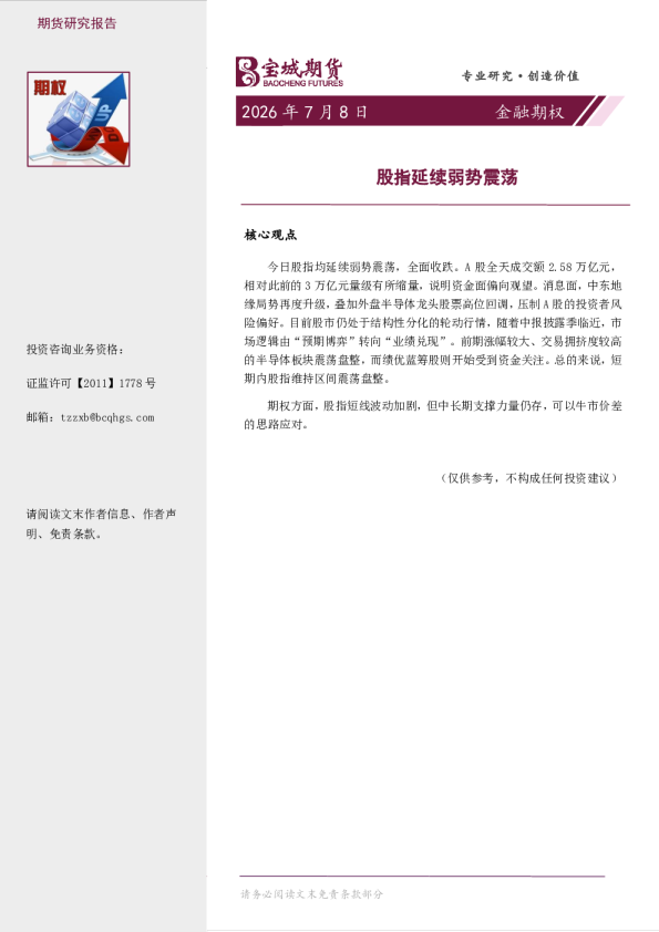 股指延续弱势震荡