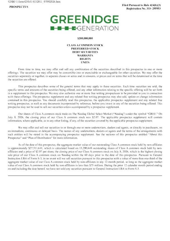 Greenidge Generation Holdings Inc. 美股招股说明书（2026年7月9日版）