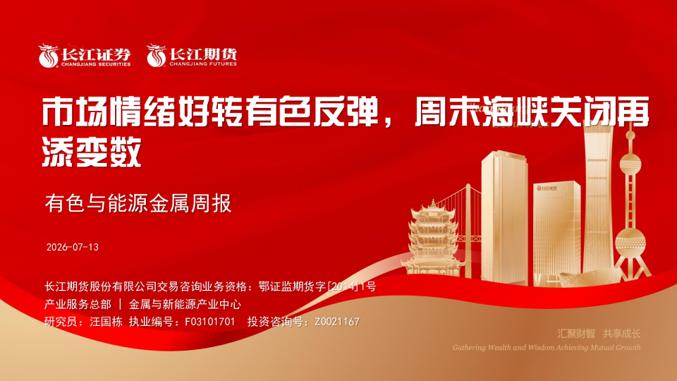 有色与能源金属周报：市场情绪好转有色反弹，周末海峡关闭再添变数