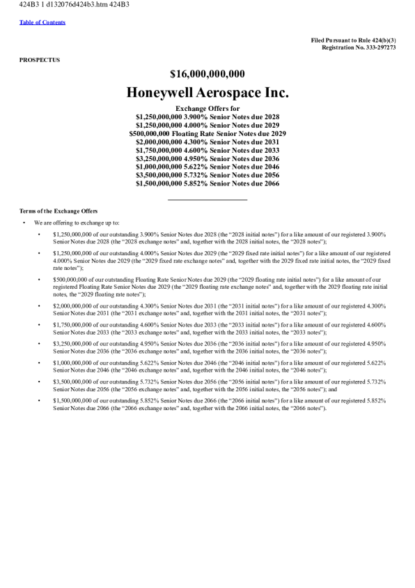 Honeywell Aerospace Inc美股招股说明书(2026-07-13版)