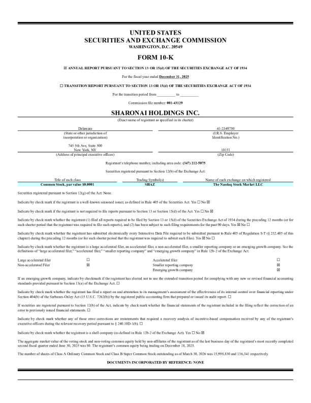 SharonAI Holdings Inc-A 2025年度报告