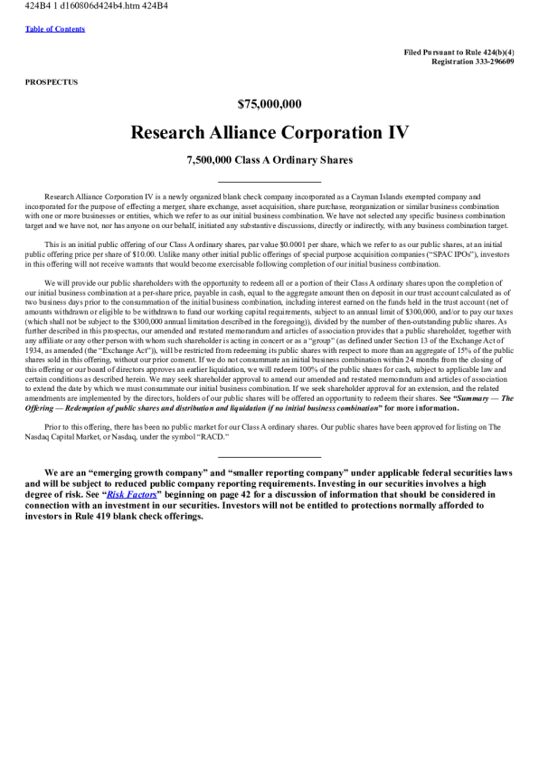 Research Alliance Corp IV-A美股招股说明书(2026-07-13版)
