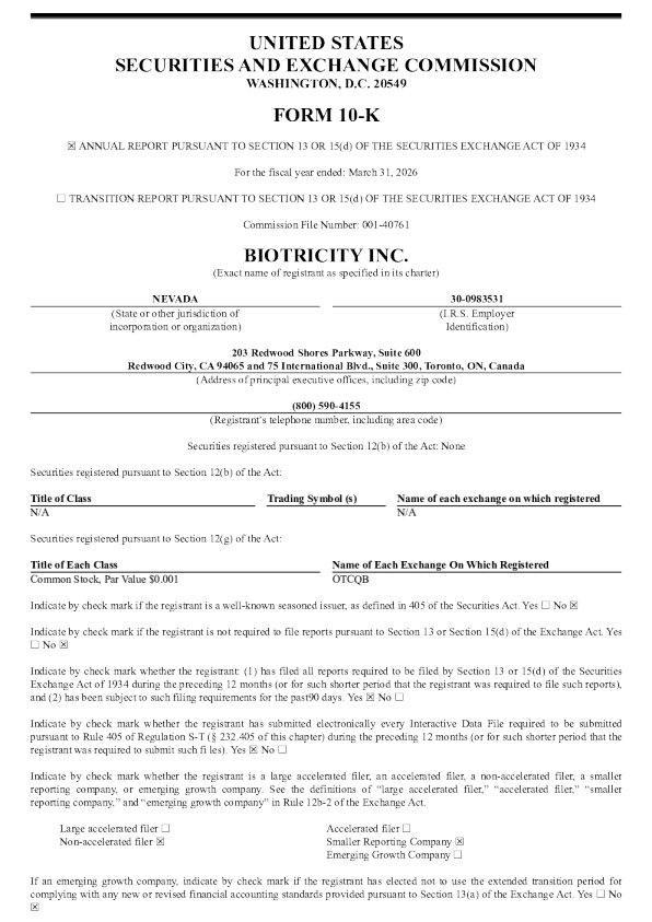 Biotricity Inc 2025年度报告