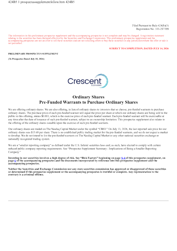Crescent Biopharma Inc美股招股说明书(2026-07-14版)