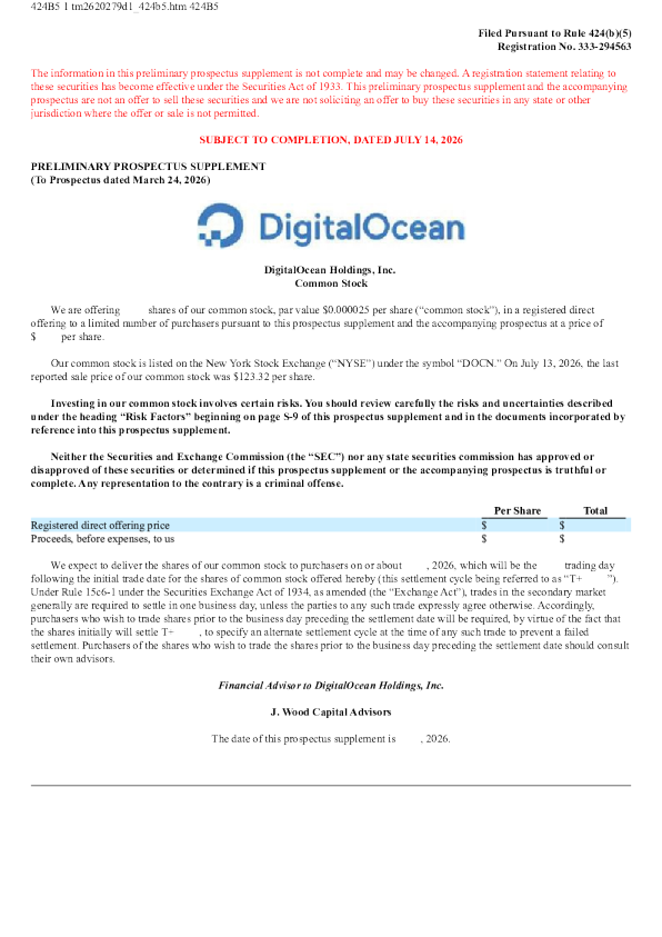 DigitalOcean美股招股说明书(2026-07-15版)