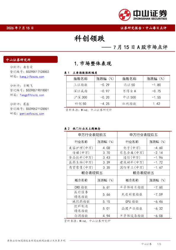 A股市场点评：科创领跌