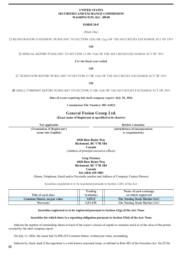 
通用融合集团有限公司2026年年度报告和过渡报告