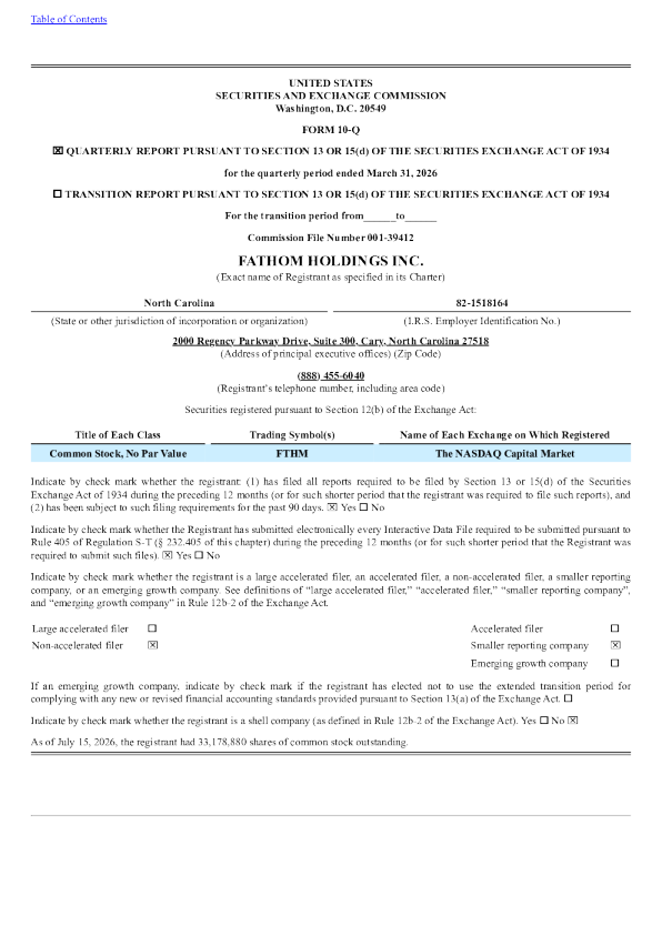 
Fathom Holdings Inc 2026年季度报告