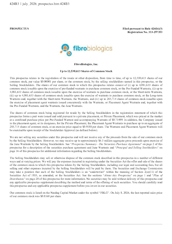 FibroBiologics Inc美股招股说明书(2026-07-16版)