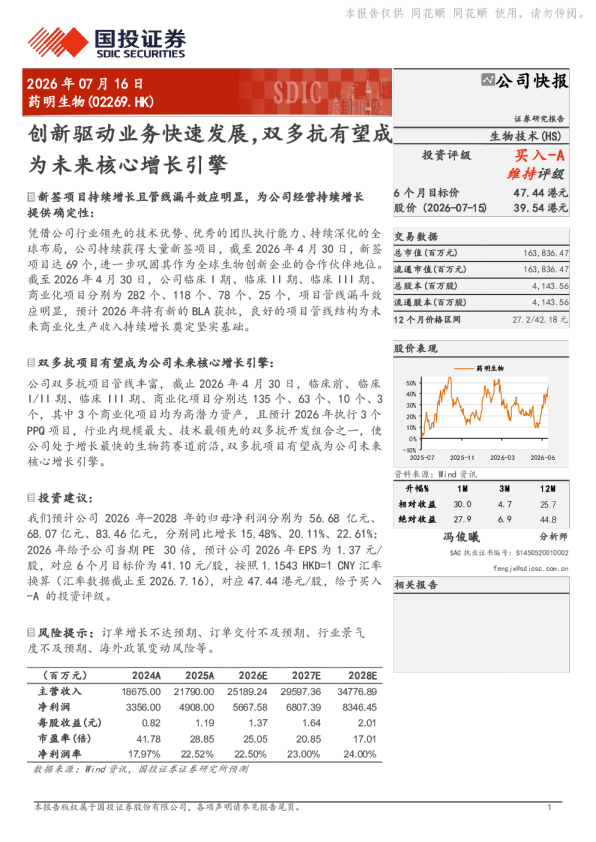 创新驱动业务快速发展，双多抗有望成为未来核心增长引擎