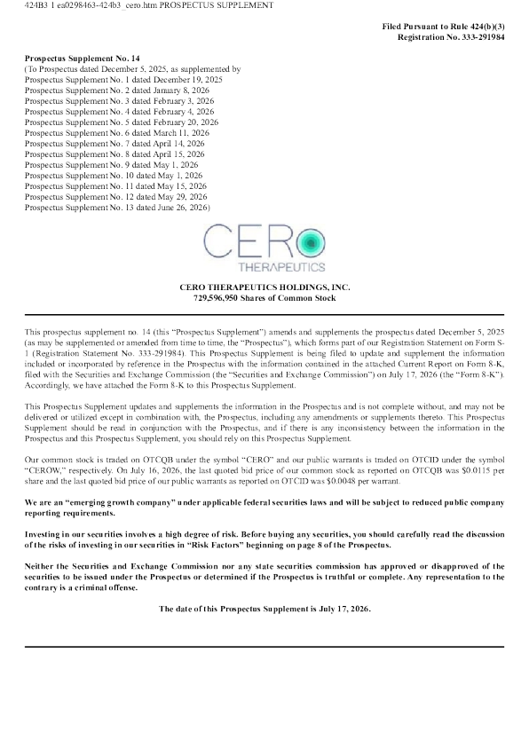 
CERo Therapeutics Holdings Inc. 美股招股说明书（2026年7月17日版）