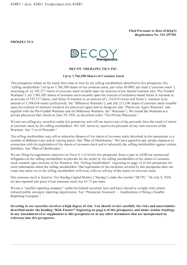 Decoy Therapeutics Inc美股招股说明书(2026-07-17版)