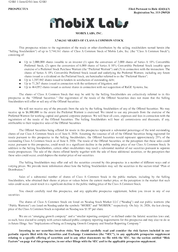 Mobix Labs Inc-A美股招股说明书(2026-07-17版)