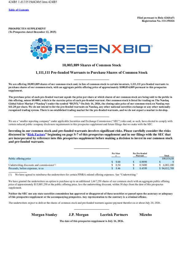 REGENXBIO Inc美股招股说明书(2026-07-17版)