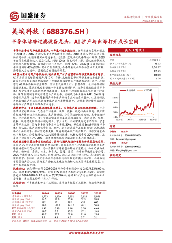 半导体洁净过滤设备龙头，AI扩产与出海打开成长空间