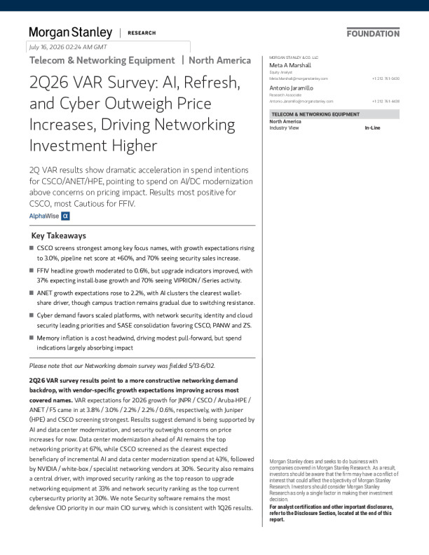 2026年第二季度（2Q26）北美电信与网络设备 VAR调查：AI、设备更新与网络安全主导投资增长