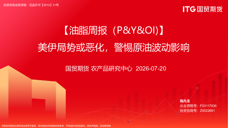【油脂周报（P&Y&OI）】美伊局势或恶化，警惕原油波动影响