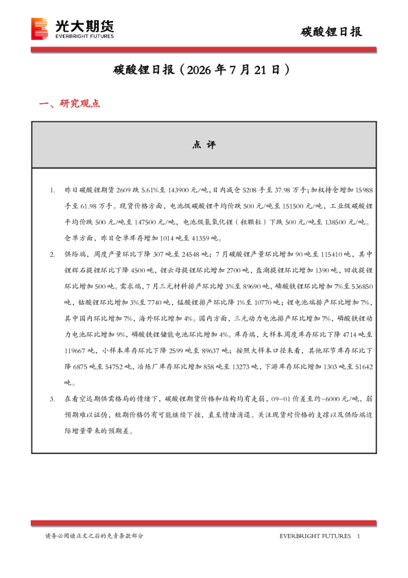 碳酸锂日报