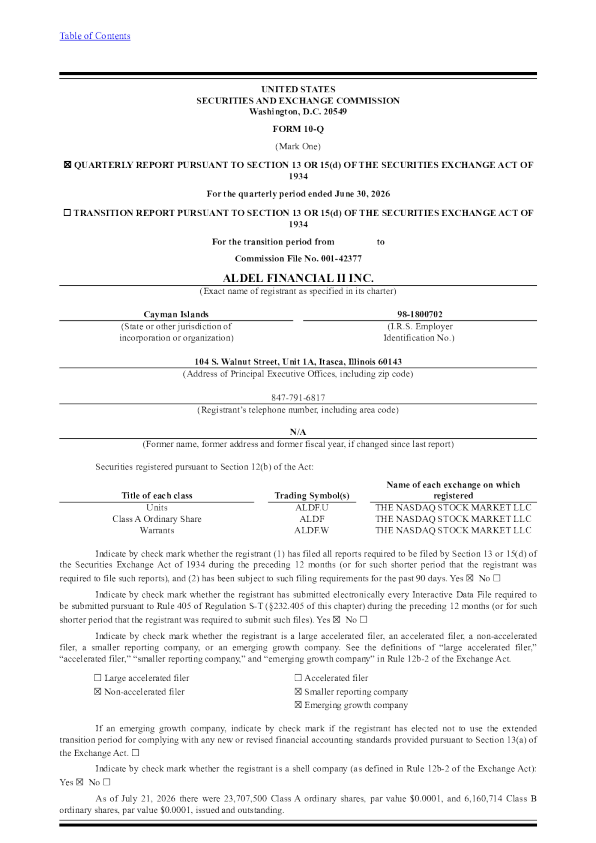 Aldel Financial II Inc-A 2026年季度报告