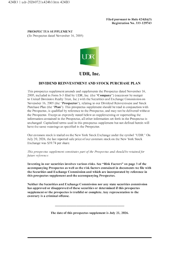 UDR不动产信托美股招股说明书(2026-07-21版)