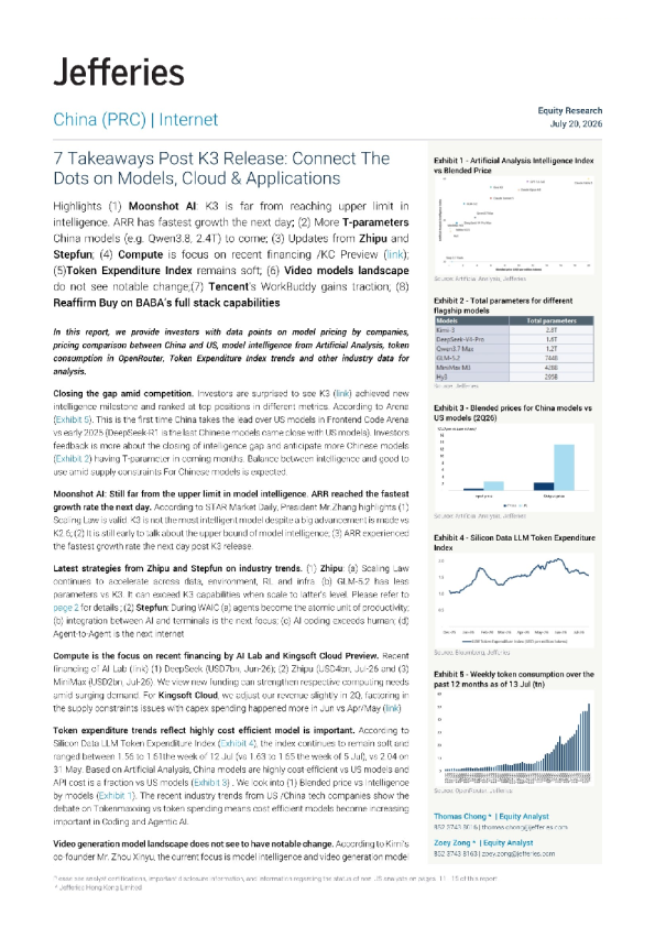 中国互联网：K3发布后七大要点——连接模型、云与应用 China (PRC) - Internet_7 Takeaways Post K3 Release_ Connect The Dots on Models， Cloud & Applications-260720