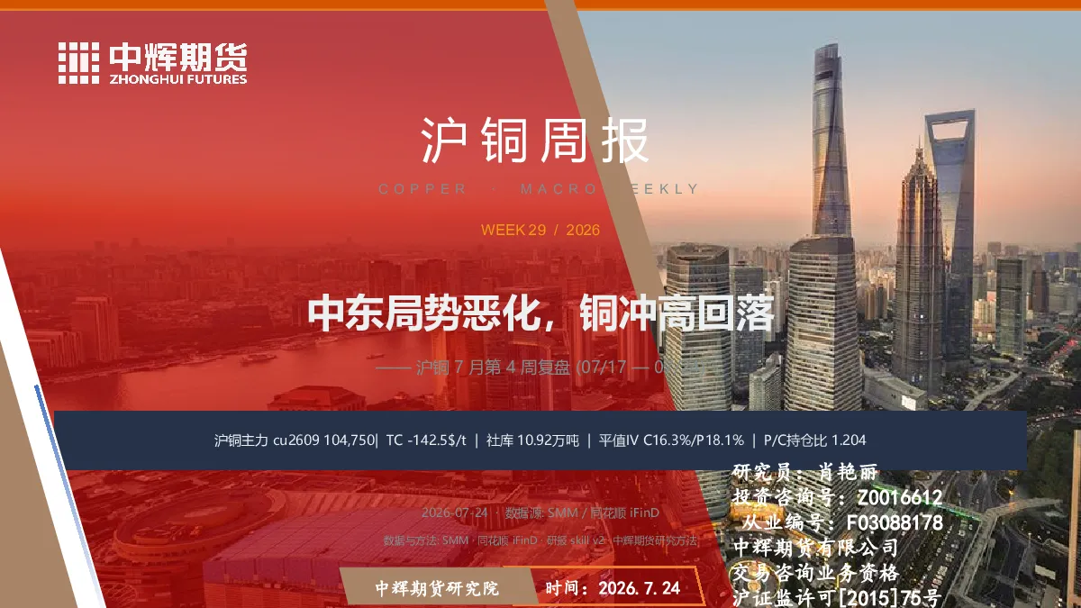 沪铜7月第4周复盘：中东局势恶化，铜冲高回落