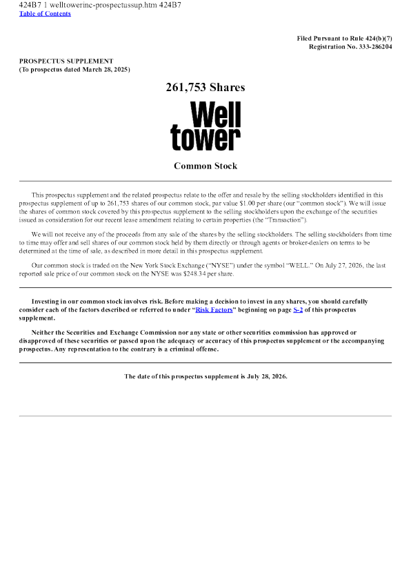 Welltower美股招股说明书(2026-07-28版)