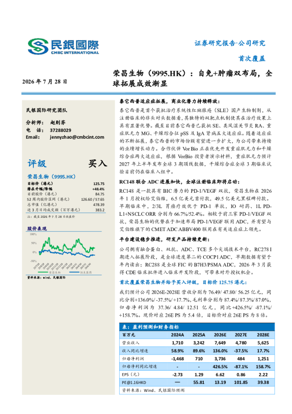 荣昌生物：自免+肿瘤双布局，全球拓展成效渐显