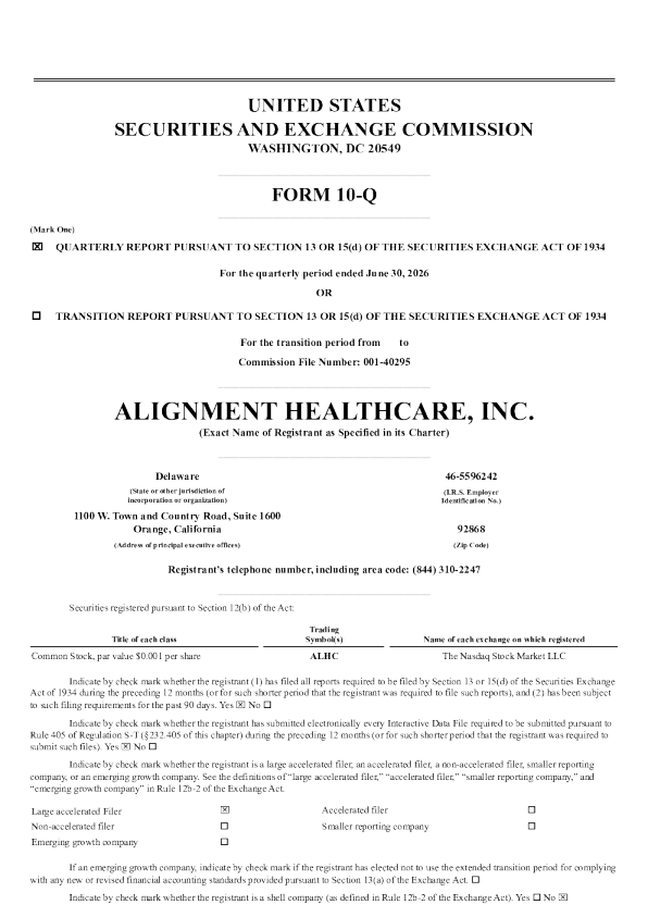 Alignment Healthcare 2026年季度报告