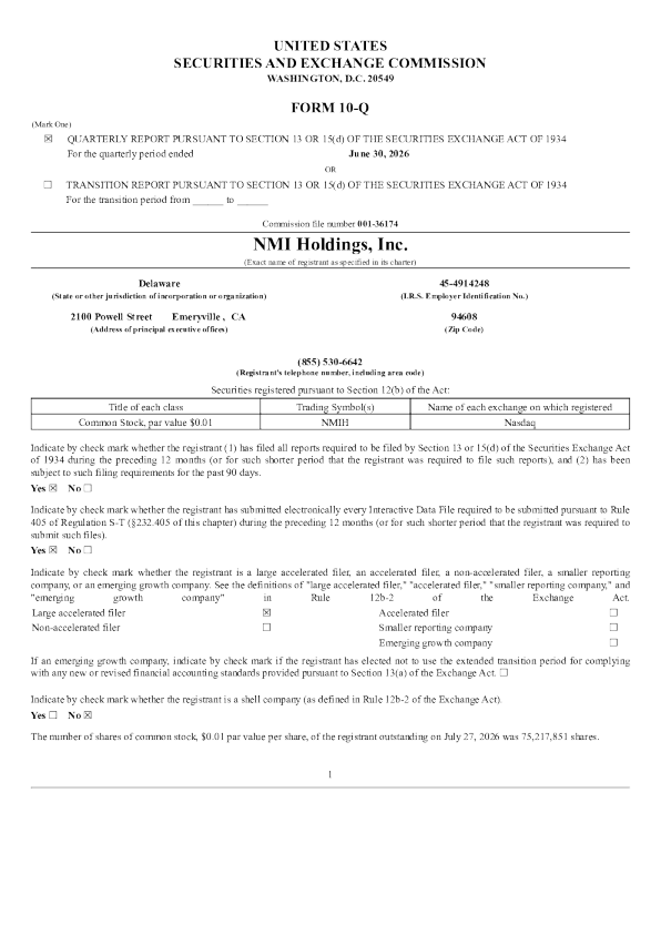 NMI Holdings Inc-A 2026年季度报告