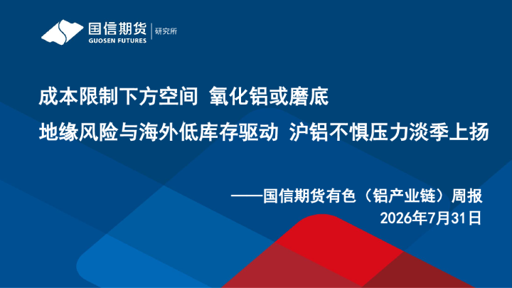 成本限制下方空间，氧化铝或磨底；地缘风险与海外低库存驱动，沪铝不惧压力淡季上扬