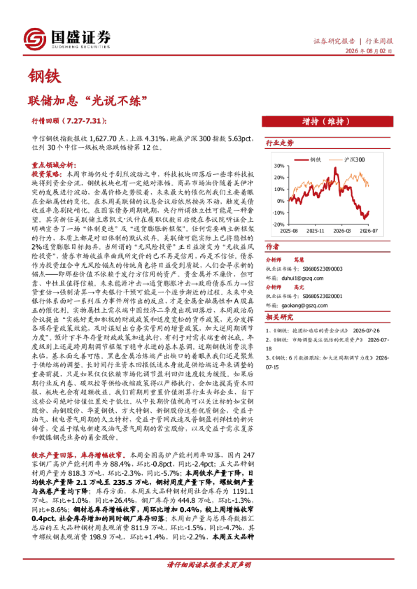钢铁行业周报：联储加息“光说不练”