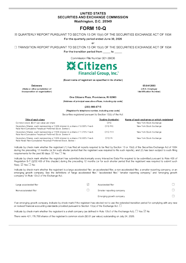 Citizens Financial 2026年季度报告
