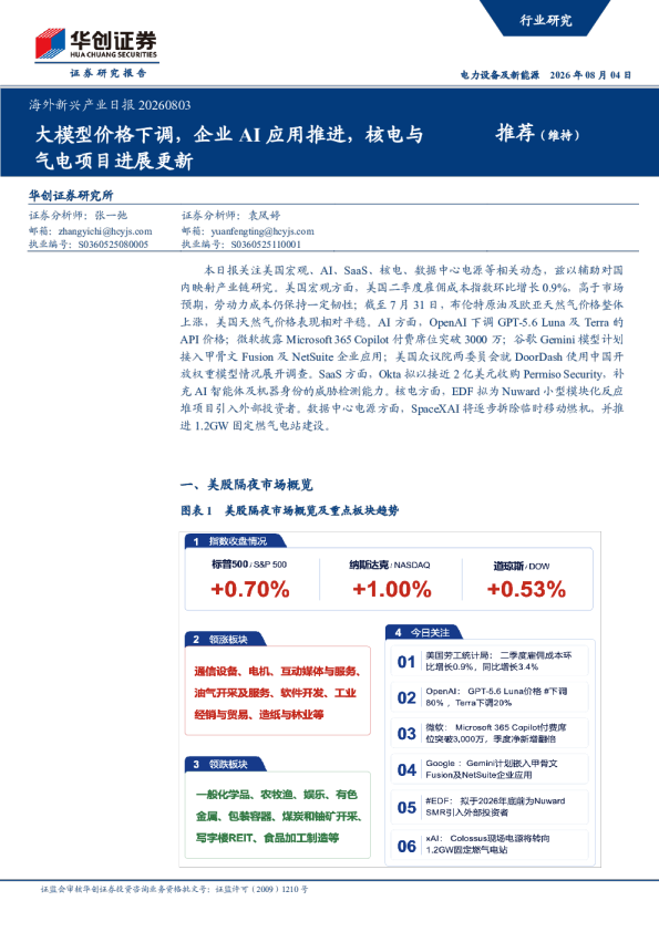 海外新兴产业日报20260803：大模型价格下调，企业AI应用推进，核电与气电项目进展更新