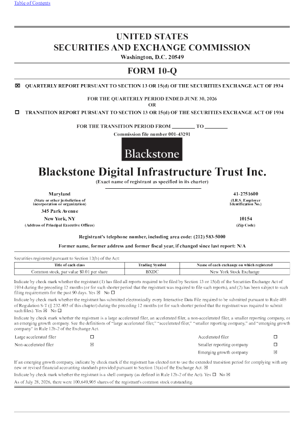 
黑石数字基础设施信托有限公司2026年季度报告